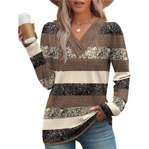 Long Sleeve Shirts for Women Fall Outfits V Neck T Shirts Button Down